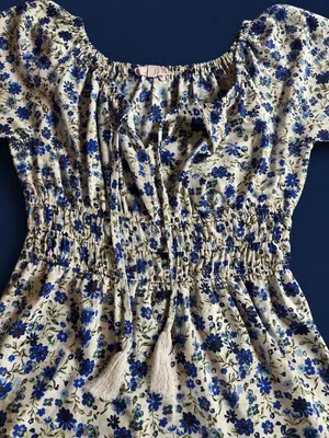 Blue Floral smocked mini dress - size large thumbnail 2