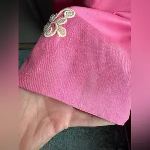 Vintage handmade 50/60s pink beaded cap sleeve formal maxi dress, size small thumbnail 11