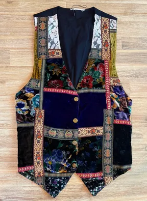 Vintage Patchwork Vest Size Small 90s Whimsigoth Magician Halloween Cosplay thumbnail 1