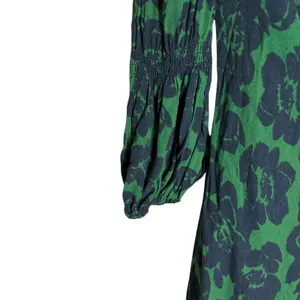 Peter Som Green Floral Print Crepe Long Sleeve Square Neck Midi Dress Size 6 thumbnail 11
