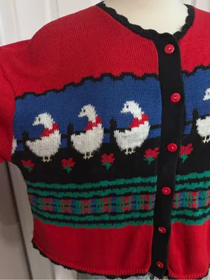 Vintage Goose Cardigan Sweater 90s Novelty Knit Heartstrings M thumbnail 6