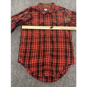 KAVU Women’s M Red Black Plaid Flannel Shirt Corduroy Elbow Patches Outdoor thumbnail 6