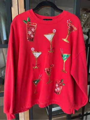 Martini sequins sweater christmas cocktails candy cane crewneck sweatshirt QOS thumbnail 1
