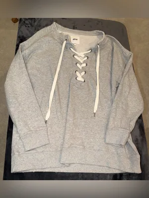 Aerie Lace Up Oversized Crew Sweatshirt in Gray Size Medium thumbnail 11