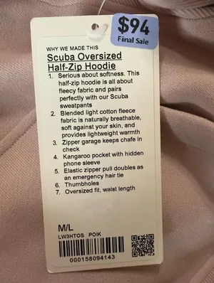 NWT Lululemon Scuba Oversized Half-Zip Cropped Hoodie in Porcelain Pink Sz M/L thumbnail 8