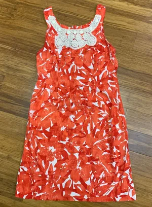 Cato Floral Print Dress Womens‎ 12 White Crochet Neck Sleeveless Casual Orange thumbnail 1