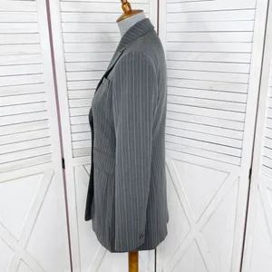 Vintage Moda International Pinstripe‎ Long Blazer Jacket Grey Pink 4 thumbnail 2