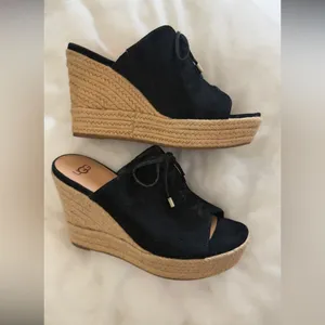 UGG Giorgia Black Suede Wedge Size 6.5 Espadrille Lace Up Detail thumbnail 8
