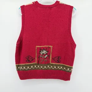 Robert Scott Ltd Womens Red Patchwork Floral Hand Knit Linen‎ Cotton Vest Large thumbnail 4