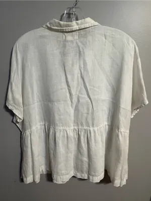 Catherine Malandrino White 100% Linen Peplum Blouse‎ Top Size M thumbnail 3