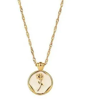 Gold Pendant Necklace with Rose Design thumbnail 1