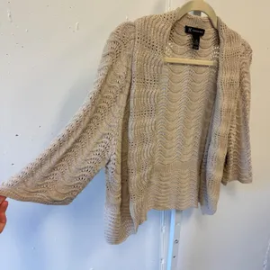 Y2K INC International Concepts Tan Pointelle Crochet Open Cardigan XL 3/4 Sleeve thumbnail 3