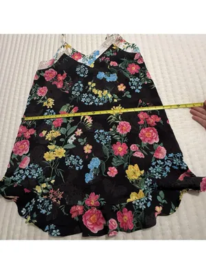 Betsey Johnson Chemise Slip Nightie L Large Black Multi Color Floral Ruffle Hem thumbnail 4