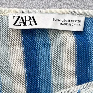 Zara Knit Dress Women's Medium Blue‎ White Vertical Stripe Linen Blend Maxi Slit thumbnail 4