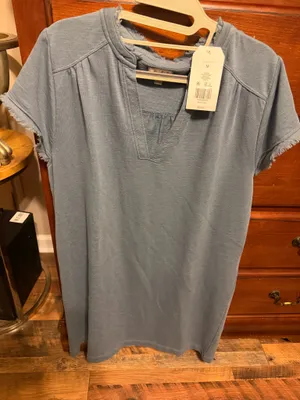 Wonderby by Belk Bison Blue Frayed Sleeve Dress NWT M thumbnail 1