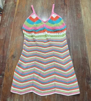 Crave Fame XL Rainbow Chevron Crochet Knit Mini Dress thumbnail 1