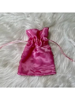 Pouch Pink Satin Sequin Drawstring Floral thumbnail 4