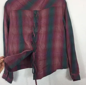 Anthropologie Cloth & Stone Plaid Lace Up Back Top thumbnail 7