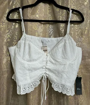 West of Melrose White Eyelet Lace‎ Up Corset Top XL NWT thumbnail 1