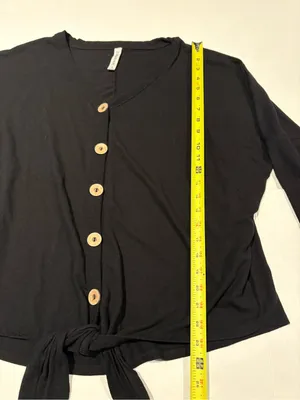 Zenana Outfitters Boho Black Button-Front Tie Hem V-Neck Blouse Size M thumbnail 4