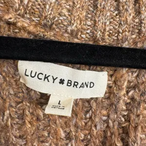 Lucky Brand Speckled Brown Wool Blend Chunky Button Cardigan Large NWT thumbnail 3