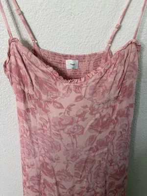 Aritzia Wilfred Broadway Ruffle‎ Slip Midi Dress Coral Rose Womens Size 8 thumbnail 3