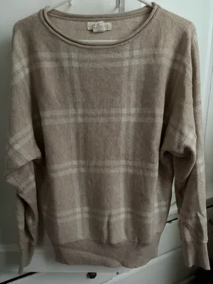 Cozy Plaid Crewneck Sweater - Beige / Cream Size S thumbnail 1