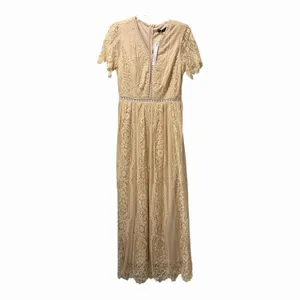 MEROKEETY Beige Nude Lace‎ Floral Maxi Dress Sz M Sheer Boho Romantic Fairy NWT thumbnail 11