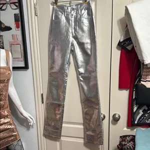 WeWoreWhat Silver Mirror Straight Leg Faux Leather Pants Futuristic Cybercore thumbnail 3