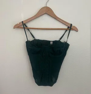 Urban Outfitters Modern Love Corset Slate Dark Green L Fairy Grunge Whimsy Lace thumbnail 5