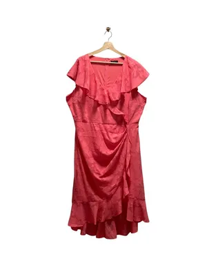 Lane Bryant Midi Faux Wrap Dress Coral Size 18 Summer Wedding Special Occasion thumbnail 2