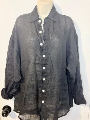 Vitamin A Eco Linen Oversized Collared Long Sleeve Shirt Black Women's Size S thumbnail 2