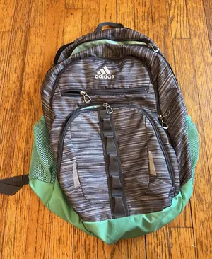 Adidas Backpack Gray Green Multi-Compartment Mesh Pockets School Travel Bag thumbnail 1