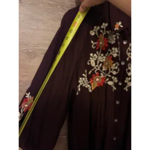 April Cornell tunic blouse Large embroidery brown fall Cottagecore boho Vintage thumbnail 11