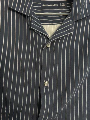 Abercrombie & Fitch Navy and White Vertical Stripe Button-Down Shirt thumbnail 2