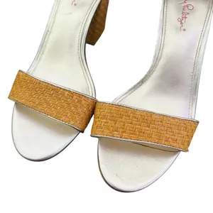 Lilly Pulitzer Chunky Block Heel Sandals Size 9.5 Metallic Gold‎ Open Toe Straw thumbnail 8
