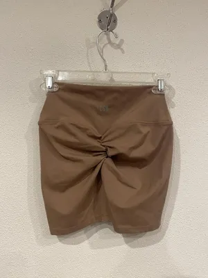 CSB Shorts Womens Medium Brown Biker High Rise Ruched Elastic Waist thumbnail 3