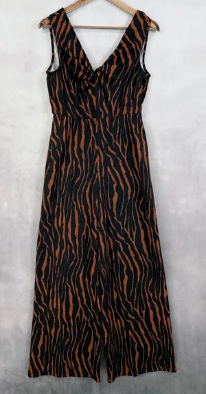Charming Charlie Womens Jumpsuit Size Small Zebra Safari Mobwife‎ Wide Leg Retro thumbnail 1