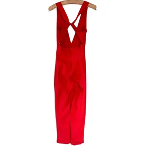 VNTG Orange Plunging X-Back Jumpsuit Slim Straight Leg Size Small thumbnail 5