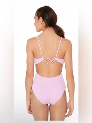 NWT SO Baby Pink Ribbed V-Neck One Piece Swimsuit thumbnail 2