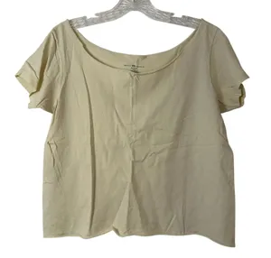 Brandy Melville Cream Cotton Raw Edge Scoop Neck‎ Short Sleeve T-Shirt One Size thumbnail 1