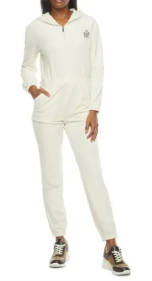 Y2K Vibes! Juicy Couture Velour hooded Jumpsuit - Cream thumbnail 1