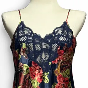 Victoria's Secret Vintage 80s Satin Lace Nightgown Mini Slip Dress Blue Red Med thumbnail 2