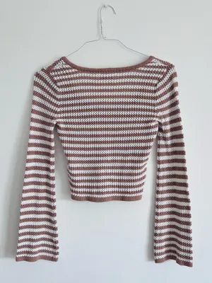 Hollister Brown Crochet Stripe Bell Sleeve Crop Top • 70s Y2K thumbnail 4