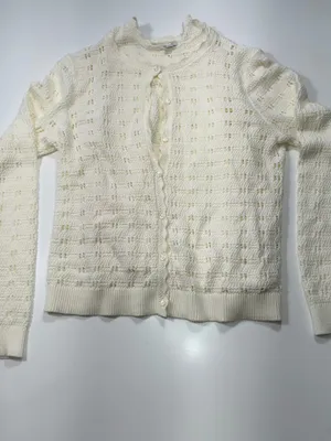 J. Crew 100% Cotton scalloped pointelle knit cardigan sweater in ivory NWOT thumbnail 2