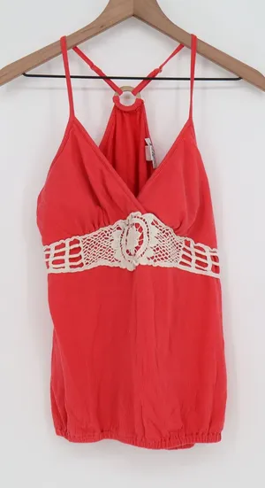 Self Esteem Tank Top Womens Large Red Crochet Lace Ring Back Boho Excellent thumbnail 1