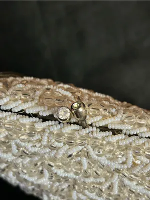 Ivory Beaded Evening Shoulder Hand Bag with Chain Strap Rhinestone Accent thumbnail 11