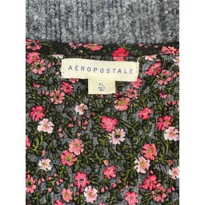 AEROPOSTALE Floral Crop Top Women XL Black Pink Smocked V-Neck Puff‎ Sleeve NWT thumbnail 5
