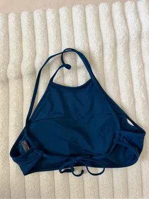 aerie High-Neck Crisscross Swim Top in Navy thumbnail 3