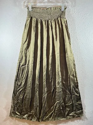 1069 | Aerie Boho Smocked Waist Flowy Viscose Maxi Skirt Olive Green‎ Womens S thumbnail 1